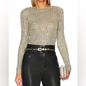 Intimately Free People Gold Rush Long Sleeve Sequin Top size small
